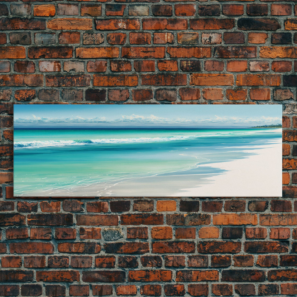 Blue Ocean Waves Panoramic Framed Canvas Print | Coastal Beach Wall Art