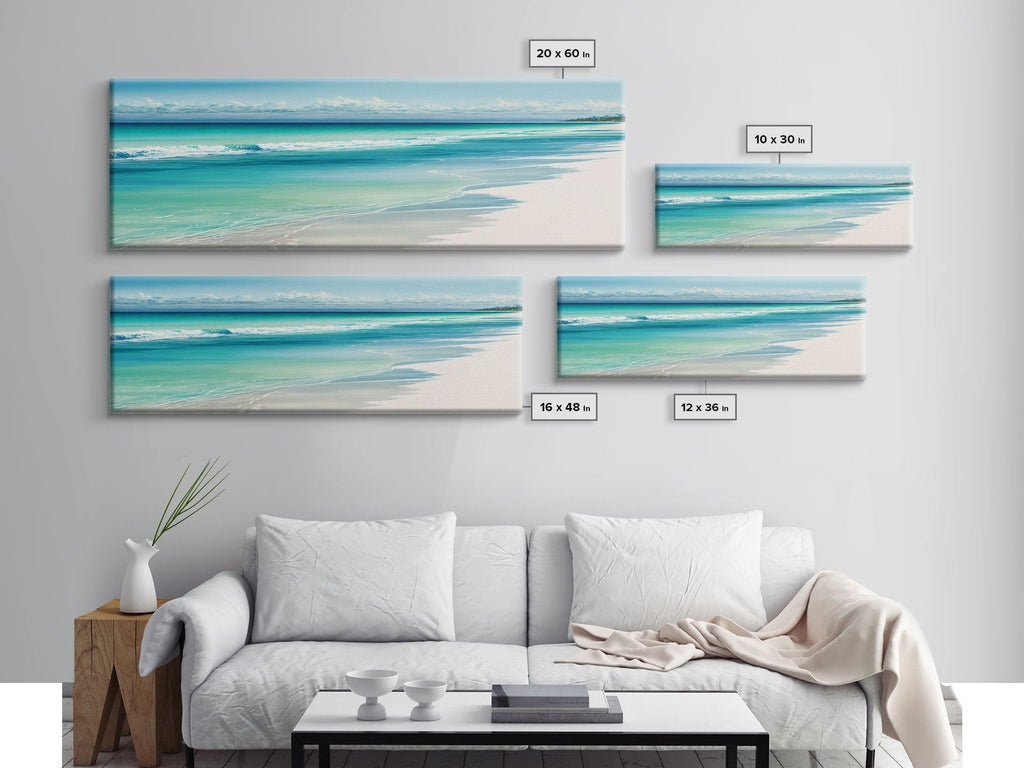 Blue Ocean Waves Panoramic Framed Canvas Print | Coastal Beach Wall Art