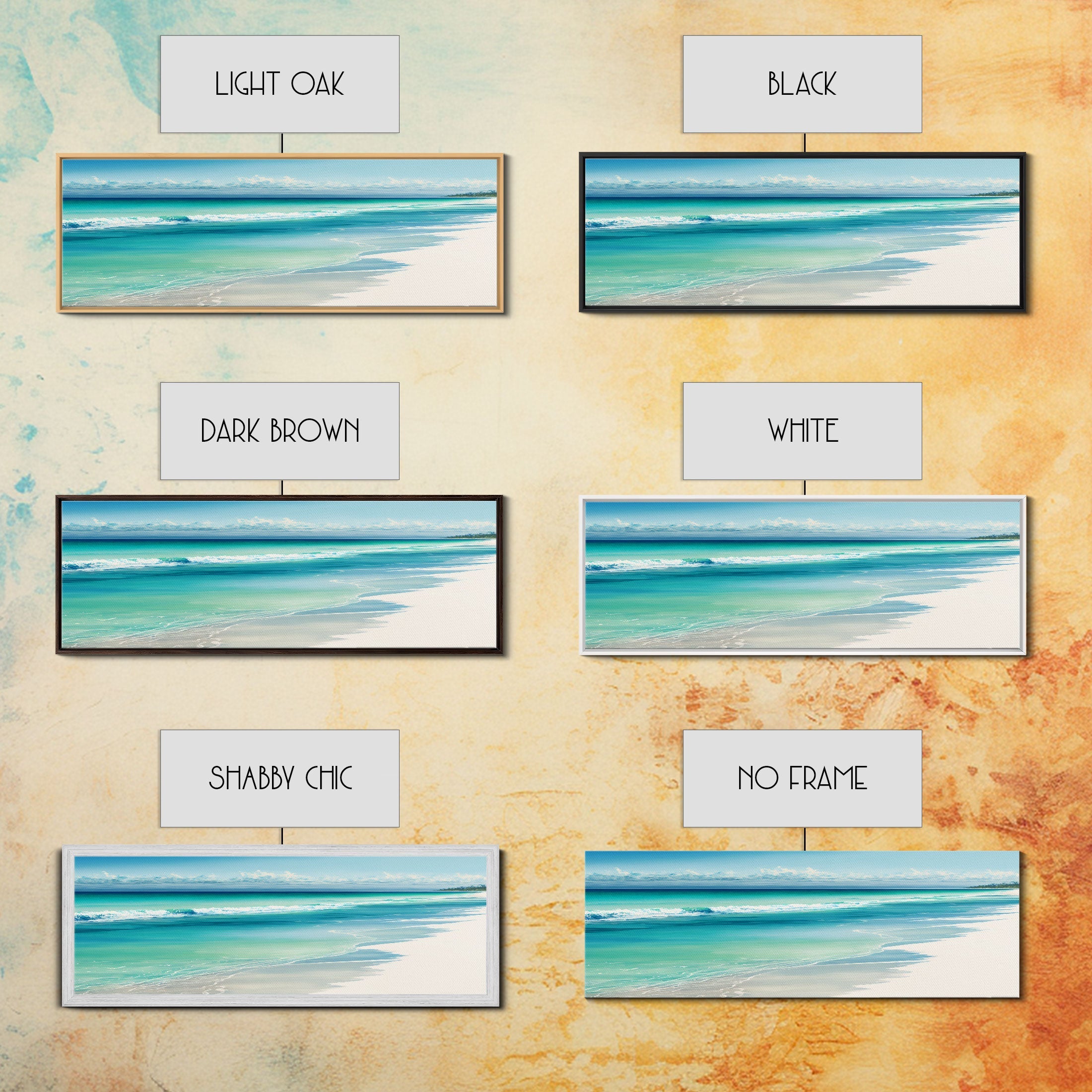 Blue Ocean Waves Panoramic Framed Canvas Print | Coastal Beach Wall Art