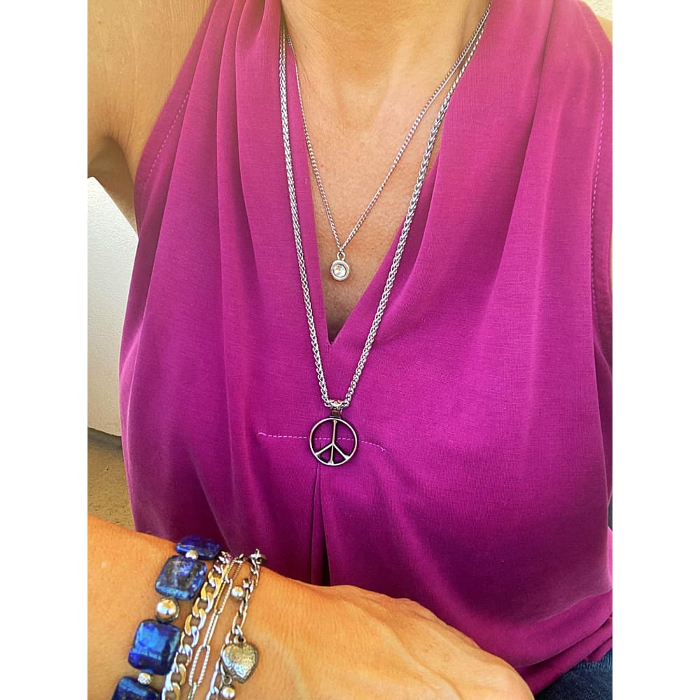 Classic Peace Necklace | Silver Peace Sign Necklace